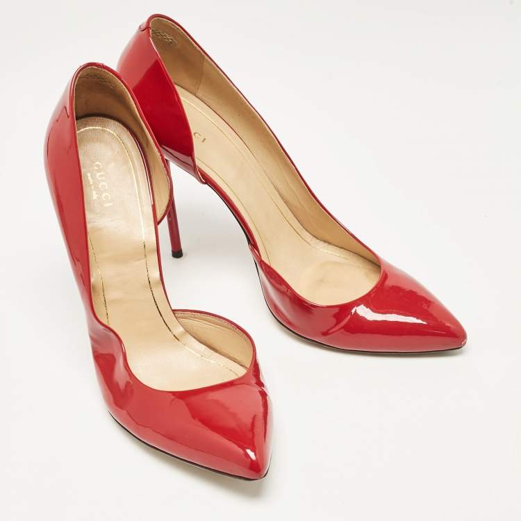 Pre Owned Gucci Red Patent Leather Pointed Toe D'orsay Pumps Size 42