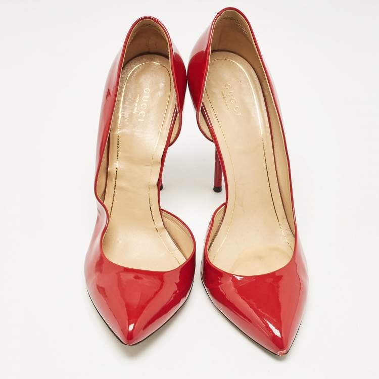 Pre Owned Gucci Red Patent Leather Pointed Toe D'orsay Pumps Size 42
