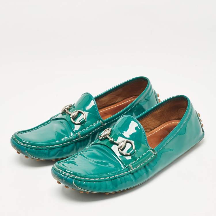 Pre Owned Gucci Green Patent Leather Slip On Loafers Size 38