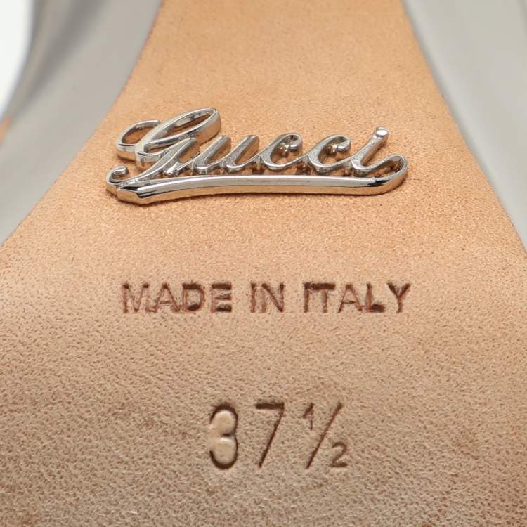 Pre Owned Gucci Grey Leather Cut Out Peep Toe Platform Booties Size 37.5