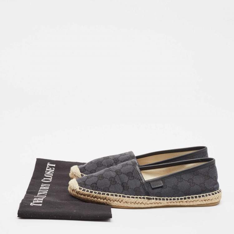 مملوكة مسبقًا Gucci Black GG Canvas and Leather Espadrille Flats Size 38