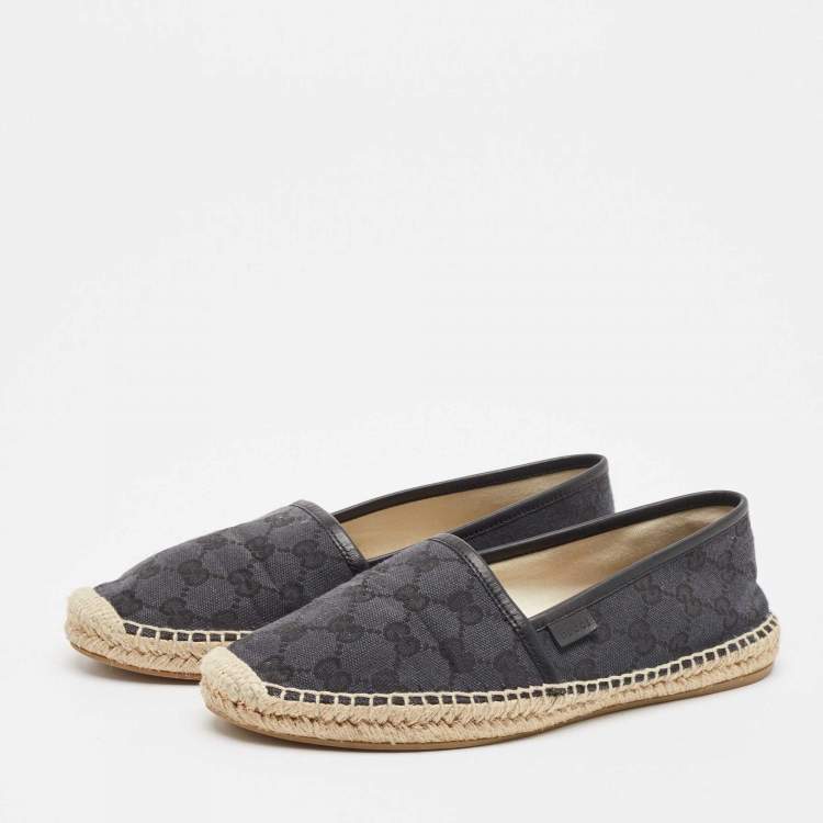 مملوكة مسبقًا Gucci Black GG Canvas and Leather Espadrille Flats Size 38