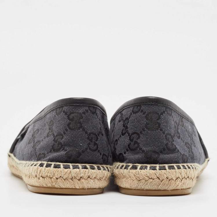 مملوكة مسبقًا Gucci Black GG Canvas and Leather Espadrille Flats Size 38
