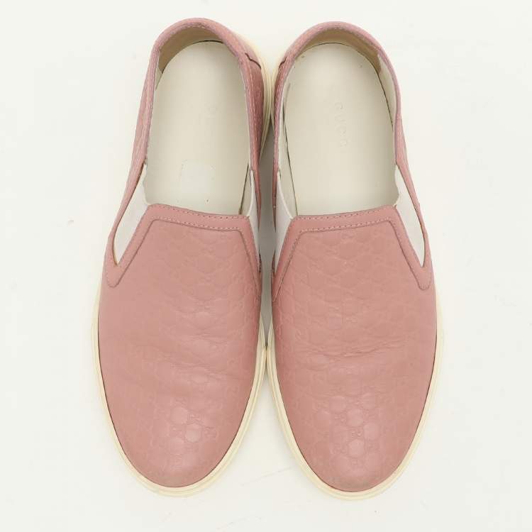 Pre Owned Gucci Mauve Microguccissima Leather Slip On Sneakers Size 37.5
