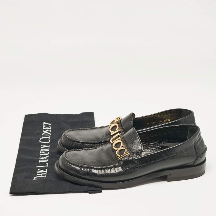 Pre Owned Gucci Black Leather Cara Loafers Size 40