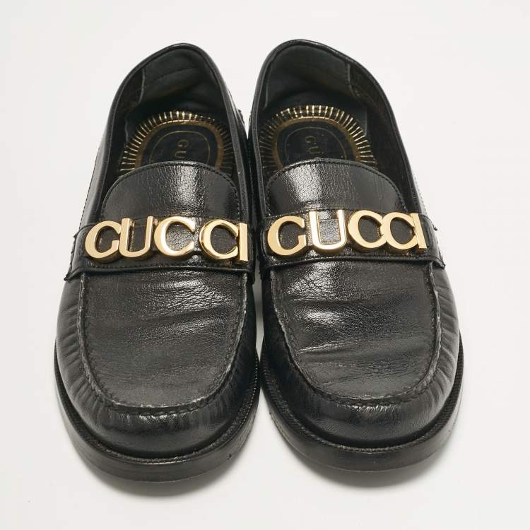 Pre Owned Gucci Black Leather Cara Loafers Size 40