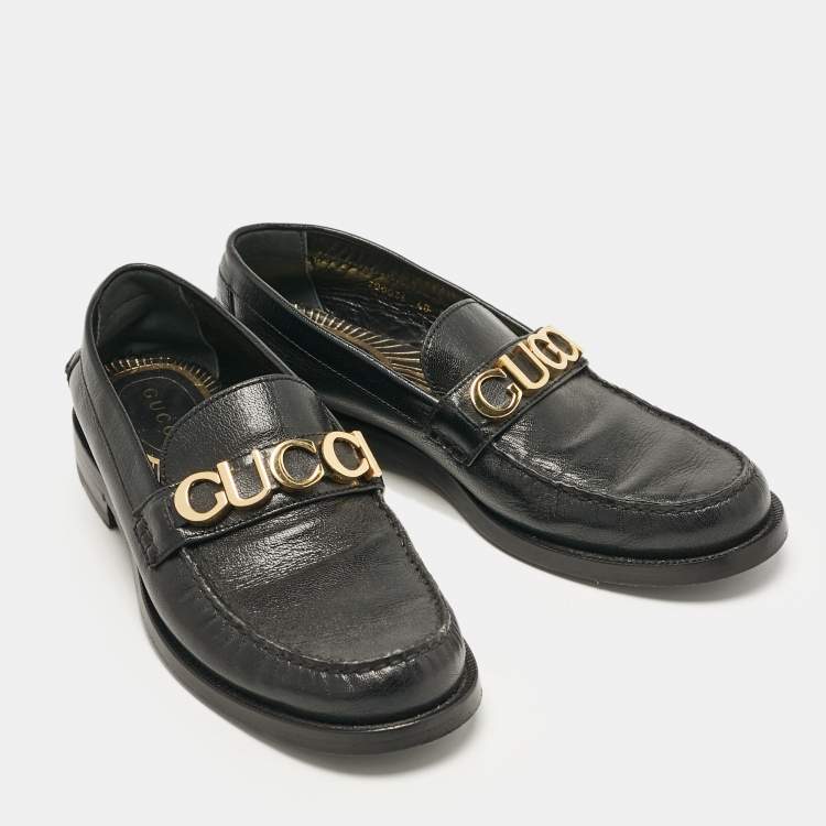 Pre Owned Gucci Black Leather Cara Loafers Size 40