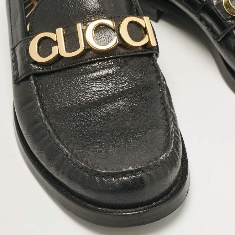 Pre Owned Gucci Black Leather Cara Loafers Size 40