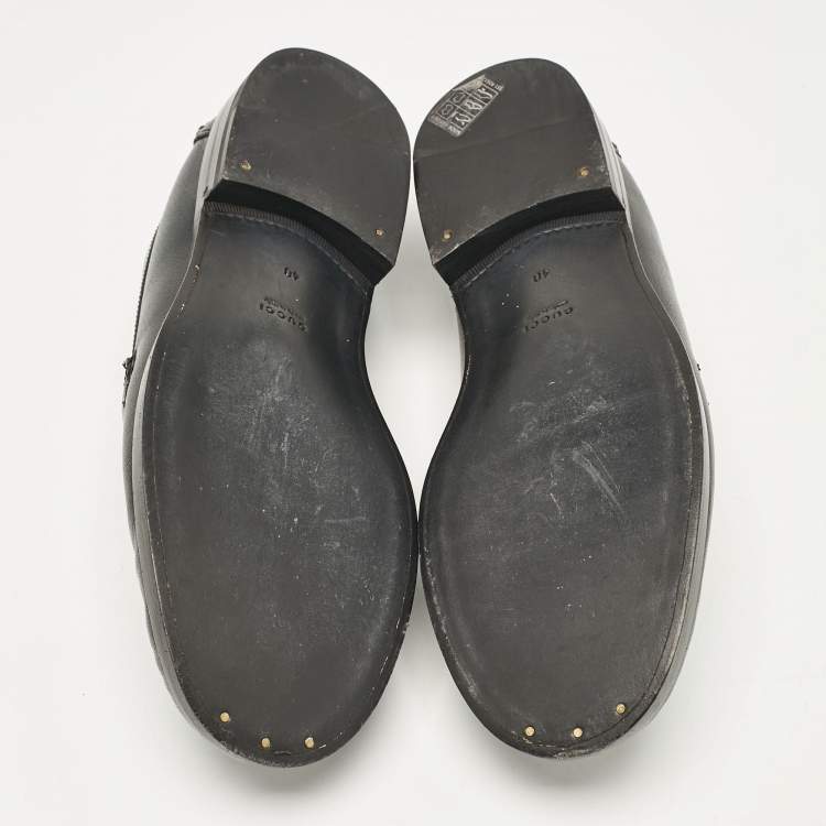 Pre Owned Gucci Black Leather Cara Loafers Size 40