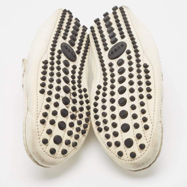 Pre Owned Gucci White Leather Web Slip On Loafers Size 38