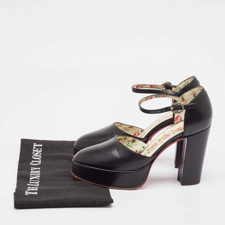 Pre Owned Gucci Black Leather Agon Mary Jane Pumps Size 36.5