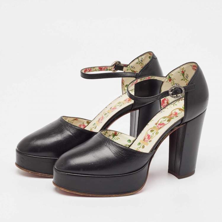 Pre Owned Gucci Black Leather Agon Mary Jane Pumps Size 36.5