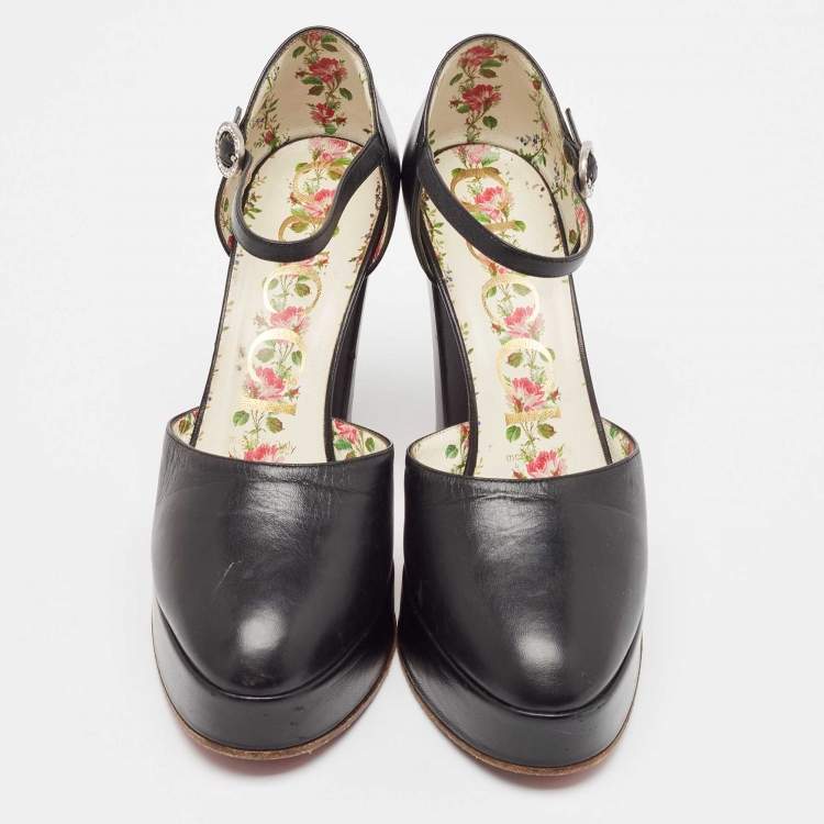 Pre Owned Gucci Black Leather Agon Mary Jane Pumps Size 36.5