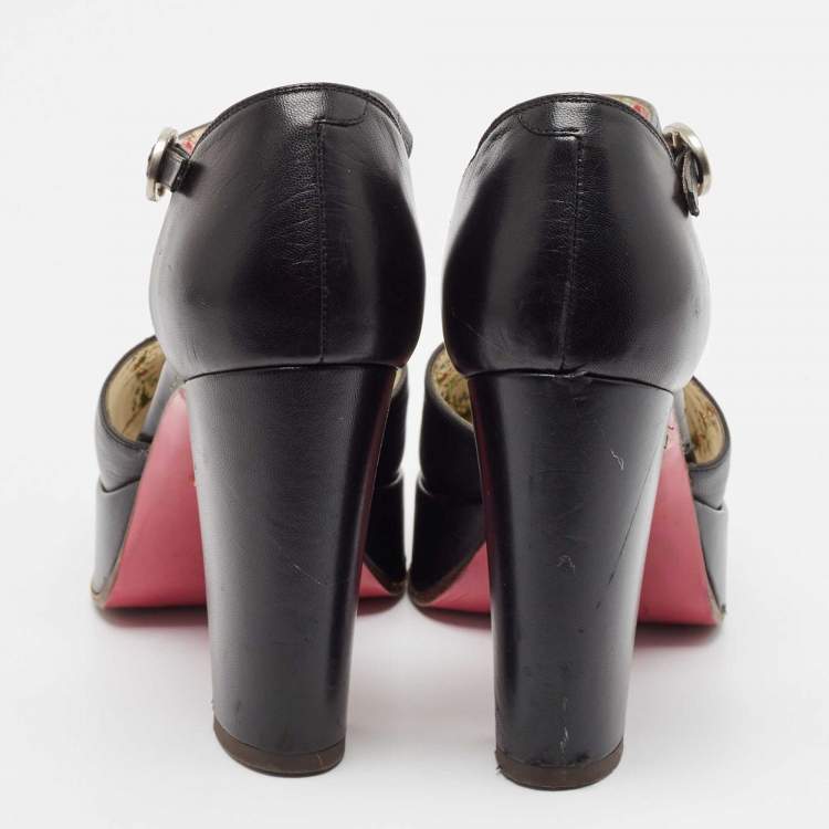 Pre Owned Gucci Black Leather Agon Mary Jane Pumps Size 36.5