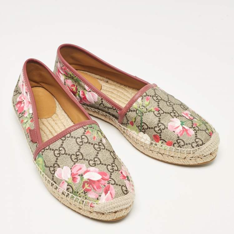 Pre Owned Gucci Multicolor GG Supreme Blooms Canvas Espadrille Flats Size 38