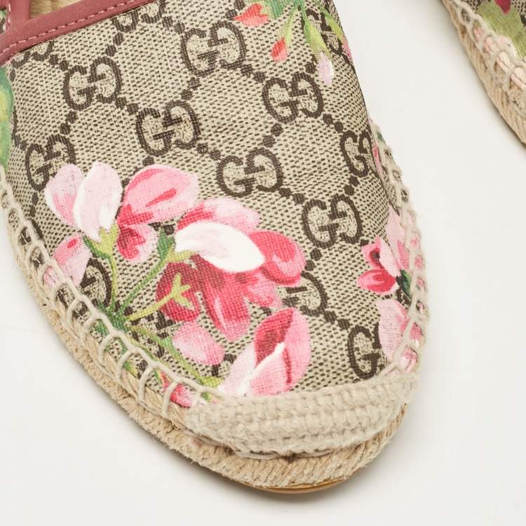 Pre Owned Gucci Multicolor GG Supreme Blooms Canvas Espadrille Flats Size 38