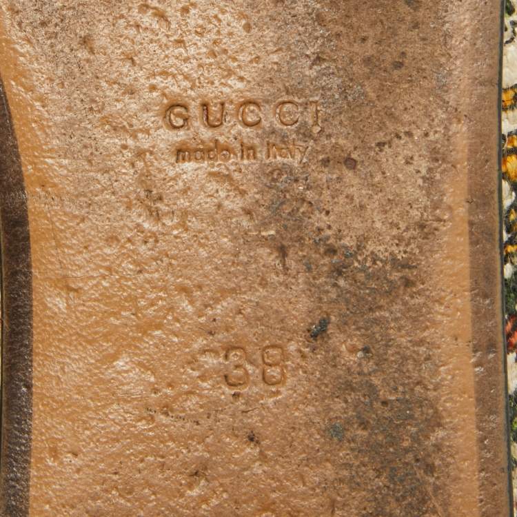 Pre Owned Gucci Beige Canvas Printed Fur Princetown Flat Mules Size 38