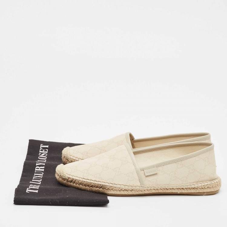 Pre Owned Gucci Cream Canvas GG Espadrille Flats 40.5