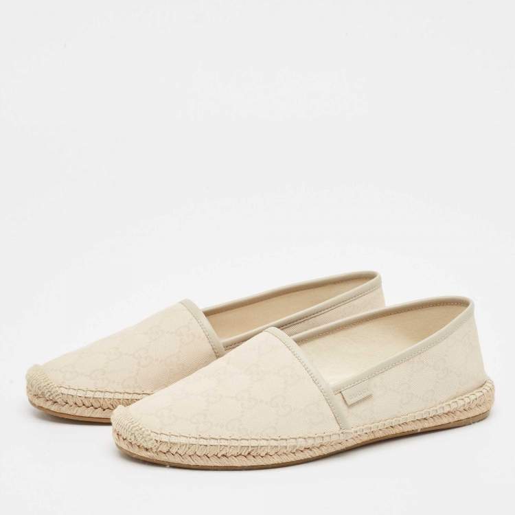 Pre Owned Gucci Cream Canvas GG Espadrille Flats 40.5