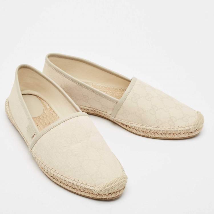 Pre Owned Gucci Cream Canvas GG Espadrille Flats 40.5