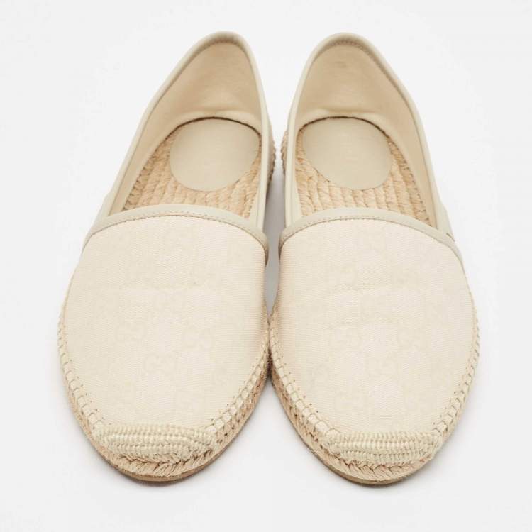 Pre Owned Gucci Cream Canvas GG Espadrille Flats 40.5