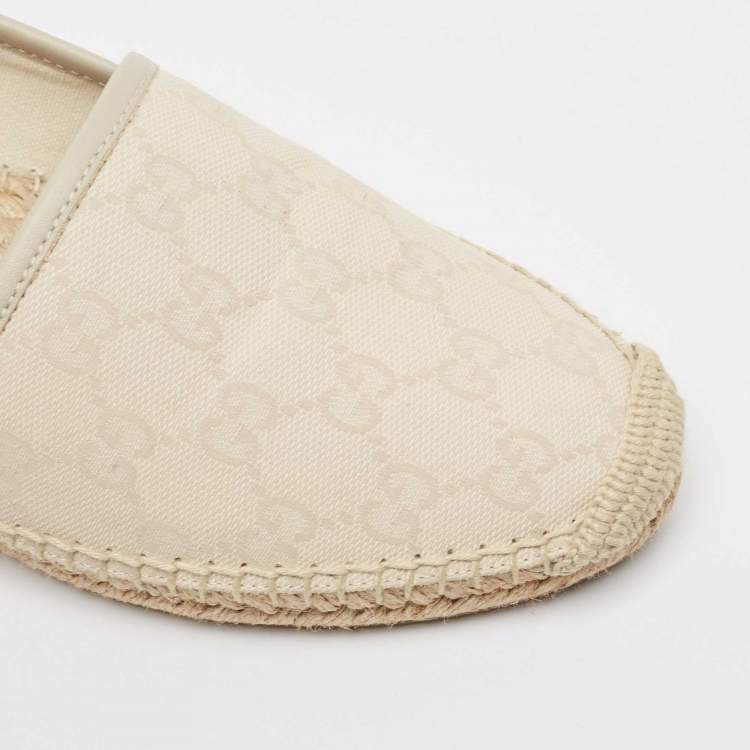 Pre Owned Gucci Cream Canvas GG Espadrille Flats 40.5