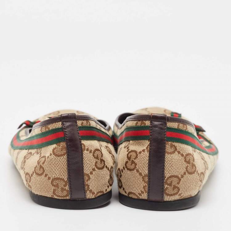 Pre Owned Gucci Beige/Brown GG Canvas Web Mayfair Ballet Flats Size 41