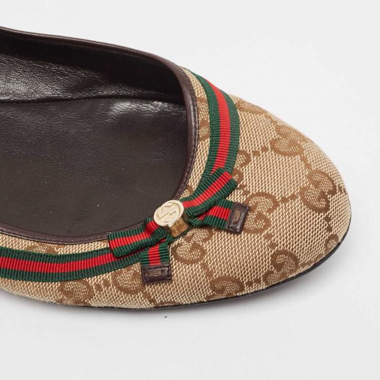 Pre Owned Gucci Beige/Brown GG Canvas Web Mayfair Ballet Flats Size 41