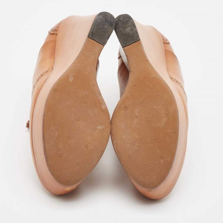 Pre Owned Gucci Brown Leather Wedge Booties Size 38.5