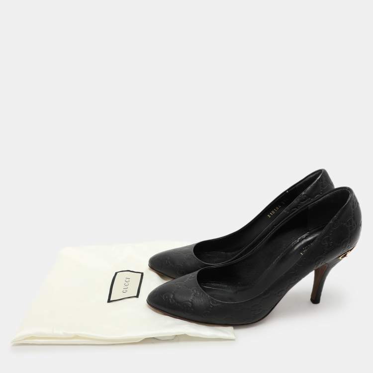 Pre Owned Gucci Black Guccissima Leather Horsebit Pumps Size 39.5