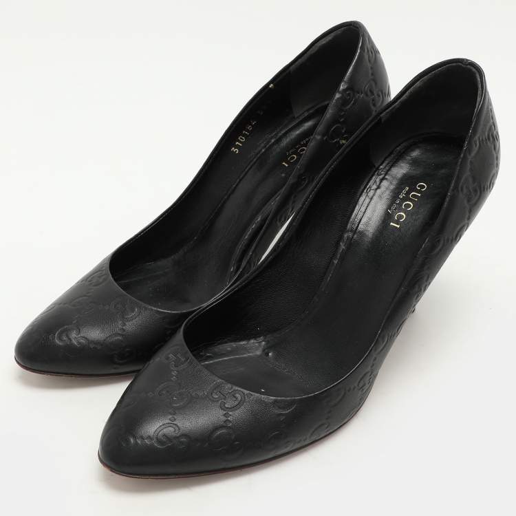 Pre Owned Gucci Black Guccissima Leather Horsebit Pumps Size 39.5