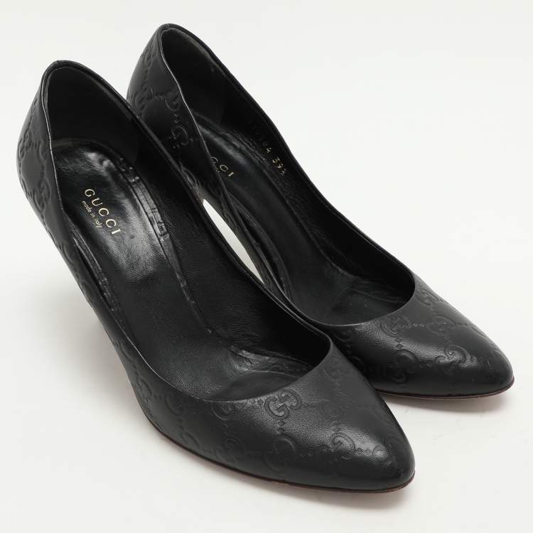 Pre Owned Gucci Black Guccissima Leather Horsebit Pumps Size 39.5
