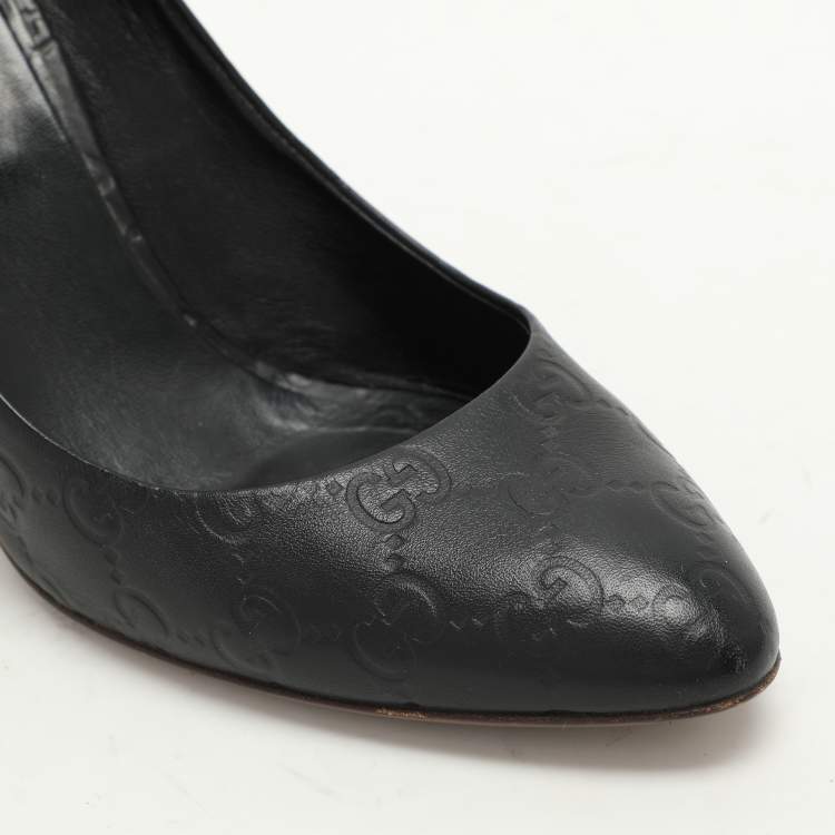 Pre Owned Gucci Black Guccissima Leather Horsebit Pumps Size 39.5