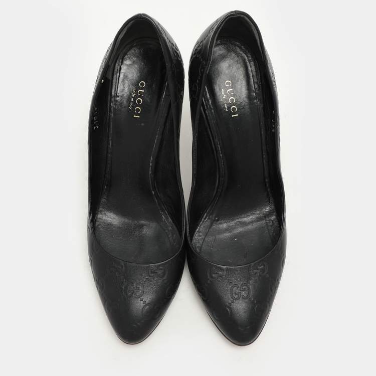 Pre Owned Gucci Black Guccissima Leather Horsebit Pumps Size 39.5