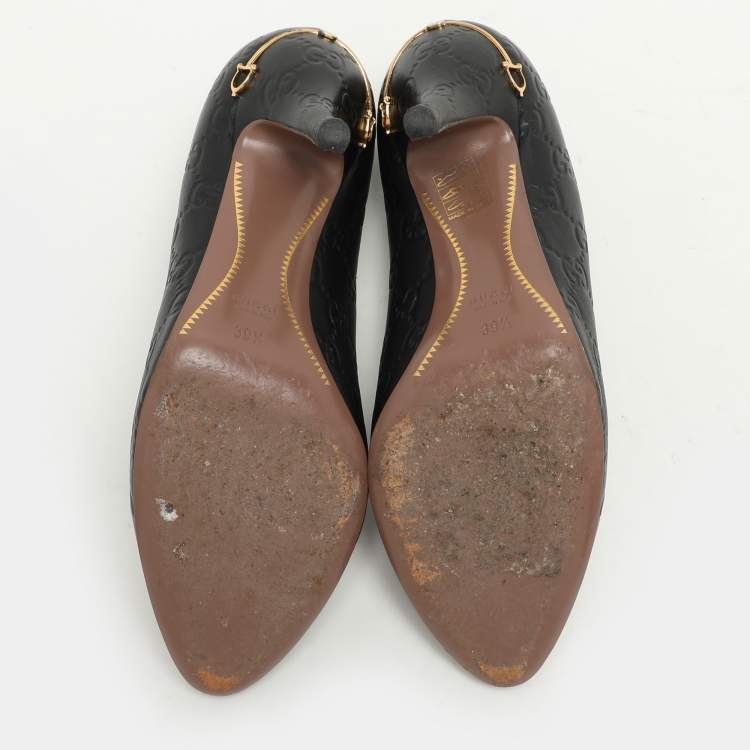 Pre Owned Gucci Black Guccissima Leather Horsebit Pumps Size 39.5