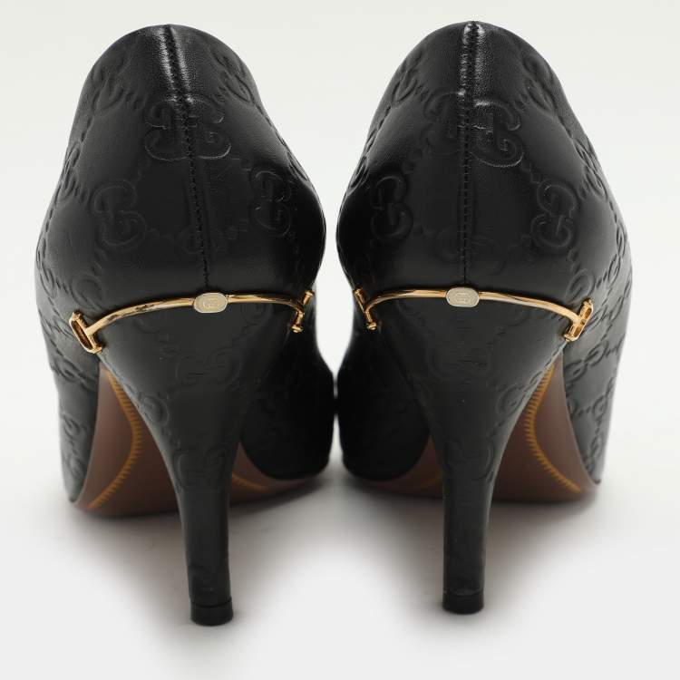 Pre Owned Gucci Black Guccissima Leather Horsebit Pumps Size 39.5