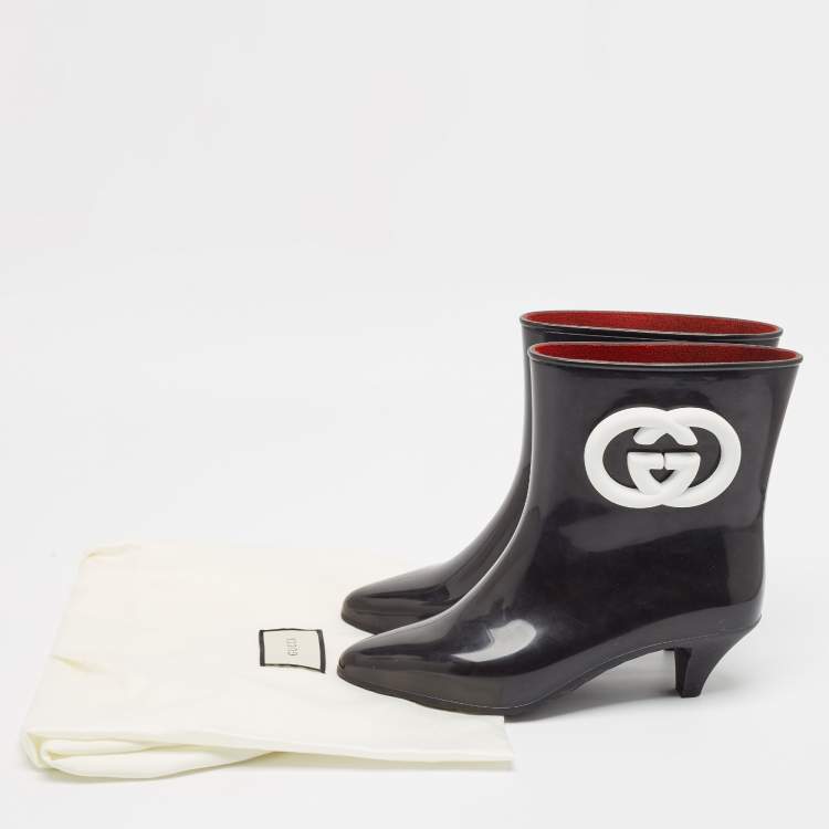 Pre Owned Gucci Black Rubber Ankle Length Boots Size 38