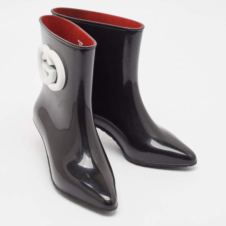 Pre Owned Gucci Black Rubber Ankle Length Boots Size 38