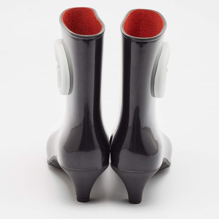 Pre Owned Gucci Black Rubber Ankle Length Boots Size 38