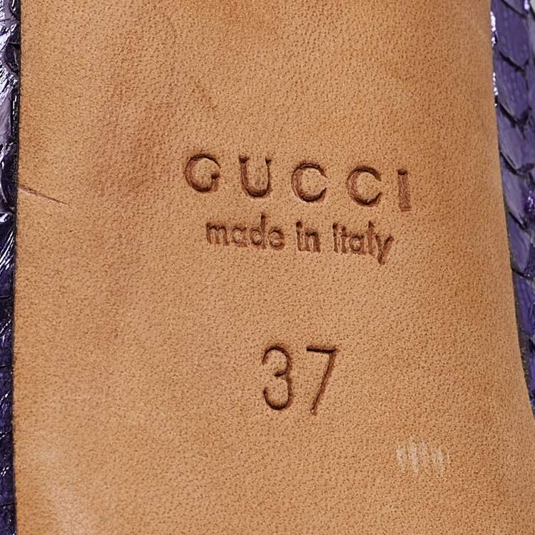 Pre Owned Gucci Purple Python Leather Peep Toe slingback Pumps Size 37