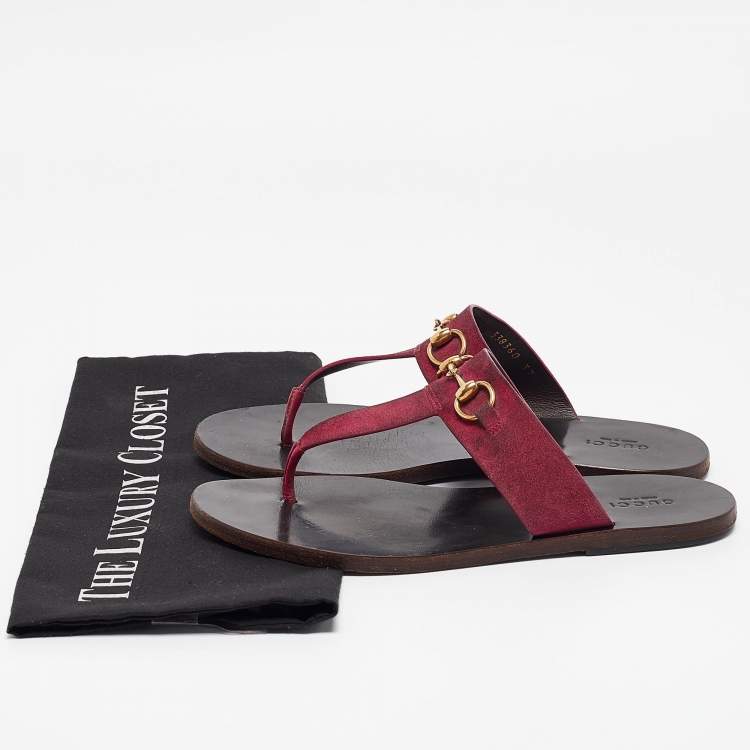Pre Owned Gucci Pink Suede Horsebit Thong Flats Size 37