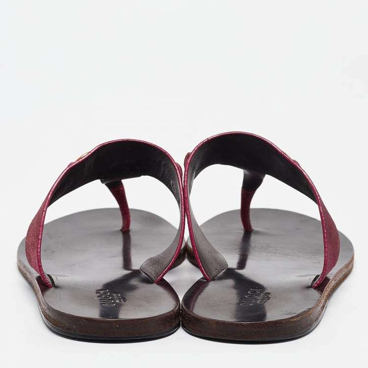 Pre Owned Gucci Pink Suede Horsebit Thong Flats Size 37