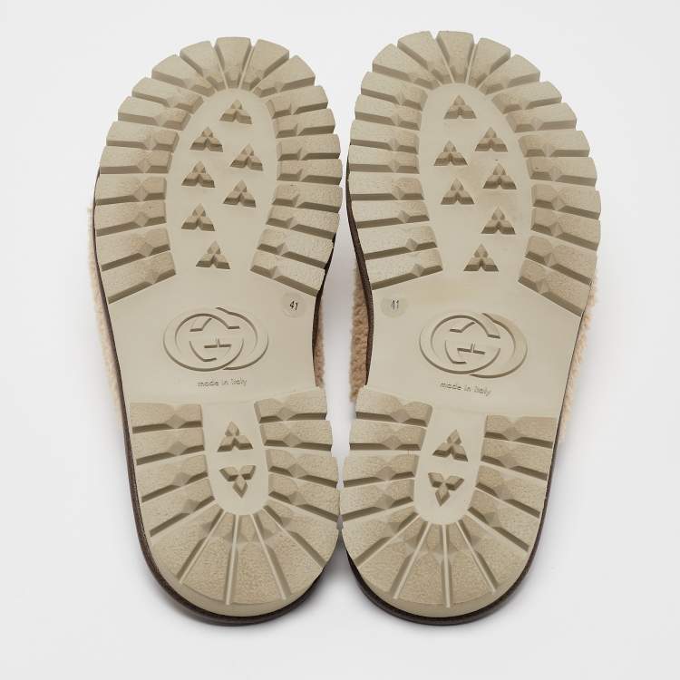 Pre Owned Gucci X The North Face Beige Shearling Fur Mules Size 41