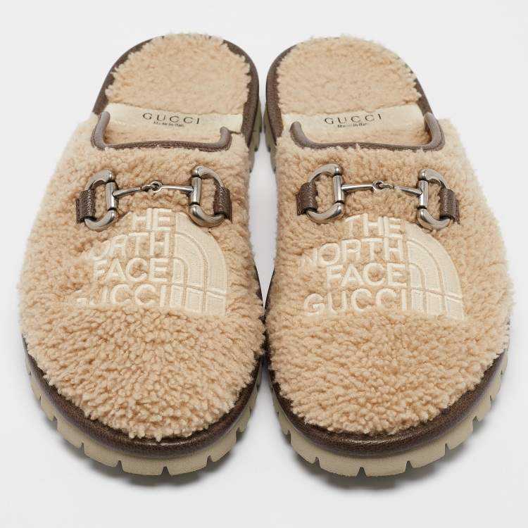 Pre Owned Gucci X The North Face Beige Shearling Fur Mules Size 41