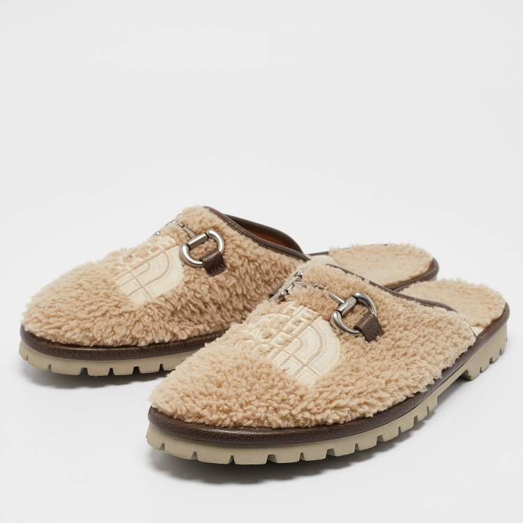 Pre Owned Gucci X The North Face Beige Shearling Fur Mules Size 41
