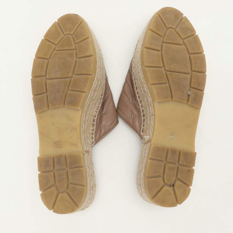 Pre Owned Gucci Beige Quilted Leather GG Marmont Platform Espadrille Flats Size 37.5