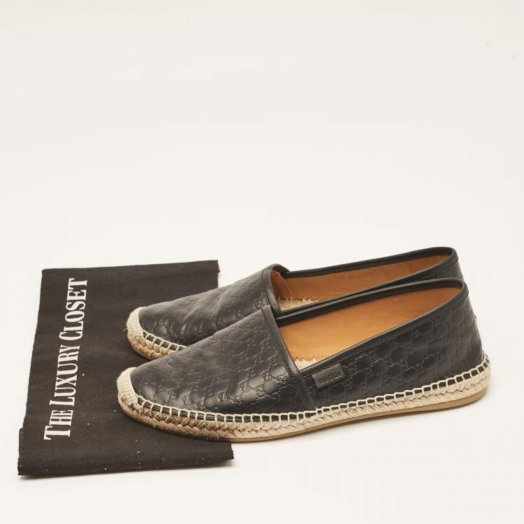 Pre Owned Gucci Black Microguccissima Leather Espadrille Flats Size 38.5