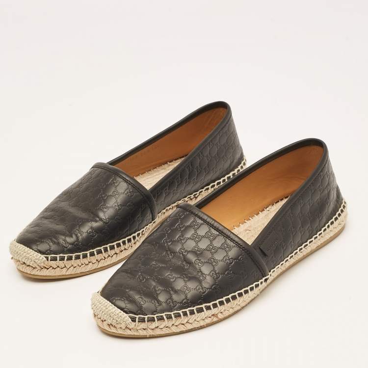 Pre Owned Gucci Black Microguccissima Leather Espadrille Flats Size 38.5
