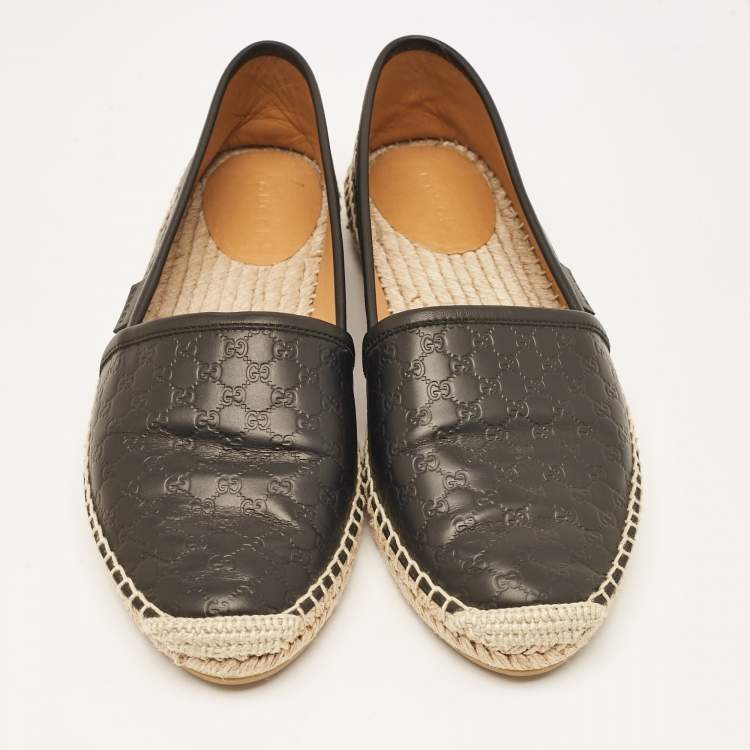 Pre Owned Gucci Black Microguccissima Leather Espadrille Flats Size 38.5