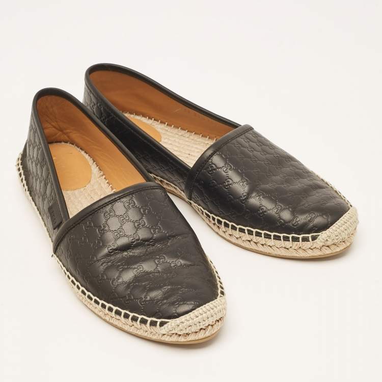 Pre Owned Gucci Black Microguccissima Leather Espadrille Flats Size 38.5